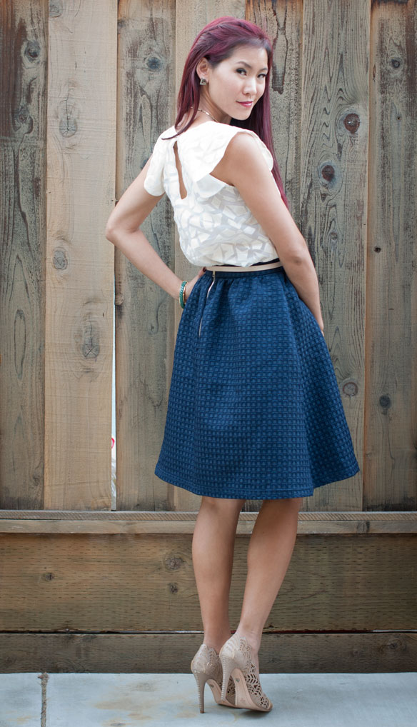 Geometric Top and Textured Midi Skirt