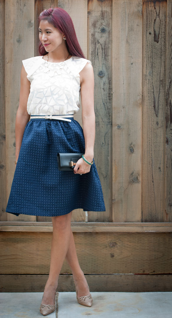 Geometric Top and Textured Midi Skirt