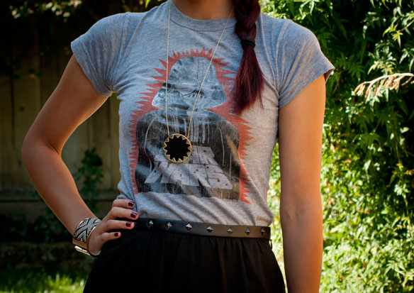 Junk Food Vader tee + House of Harlow Sunburst necklace