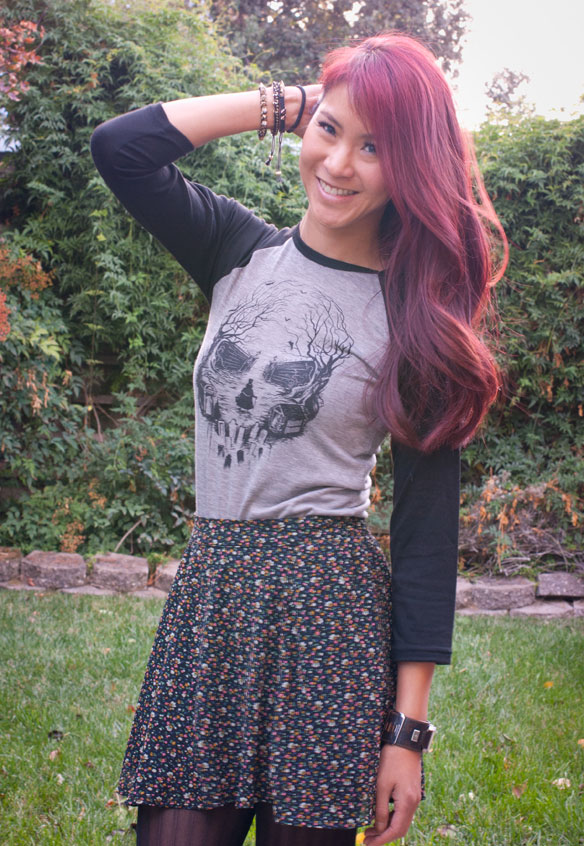 Haunted Mansion shirt with floral skirt