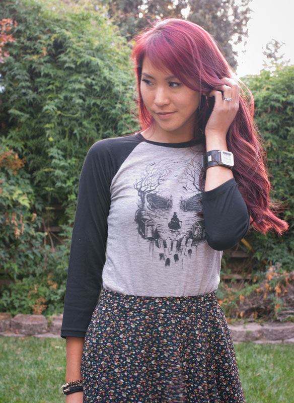 Haunted Mansion shirt with floral skirt