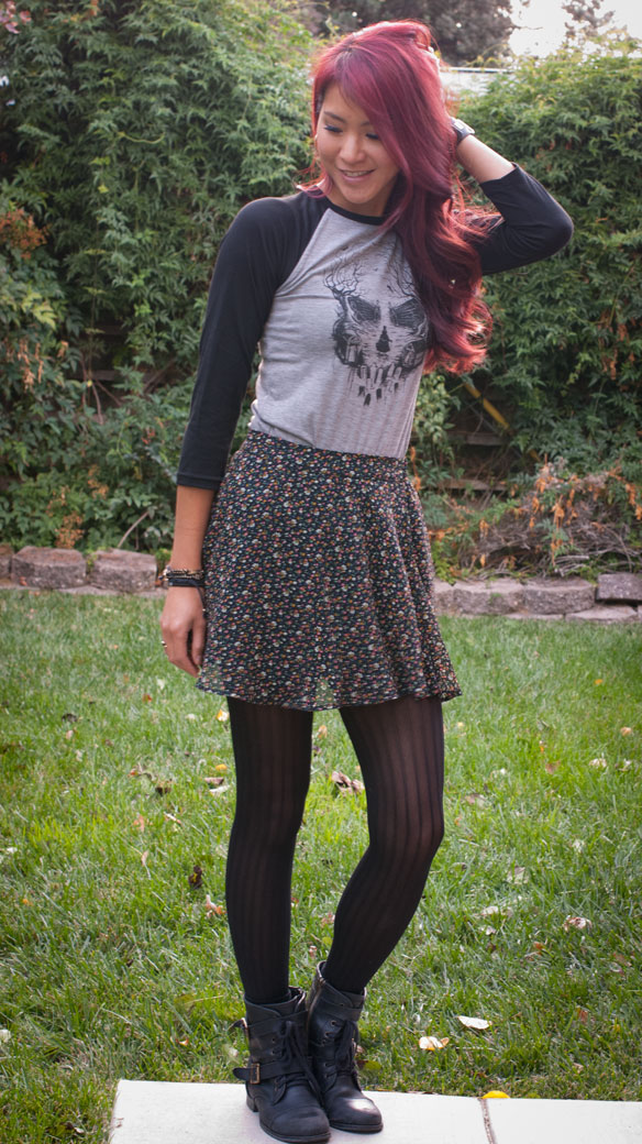 Haunted Mansion shirt with floral skirt