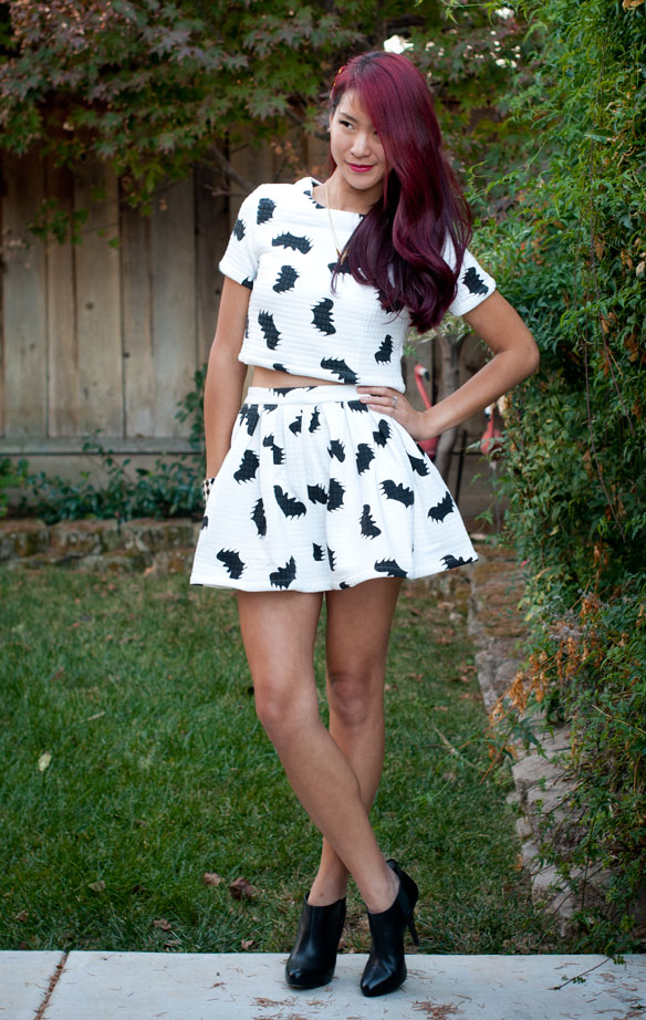 Bat Print Top and Skirt Dress