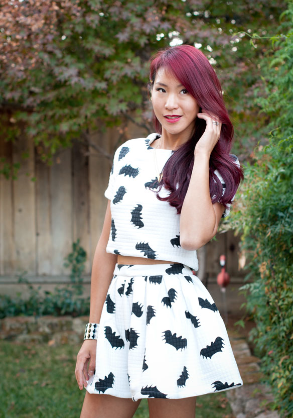 Bat Print Top and Skirt Dress