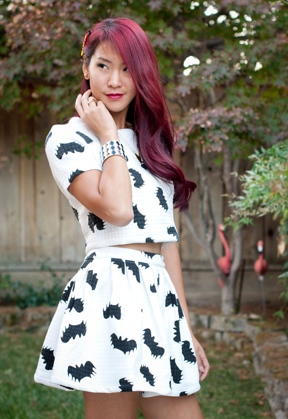 Bat Print Top and Skirt Dress