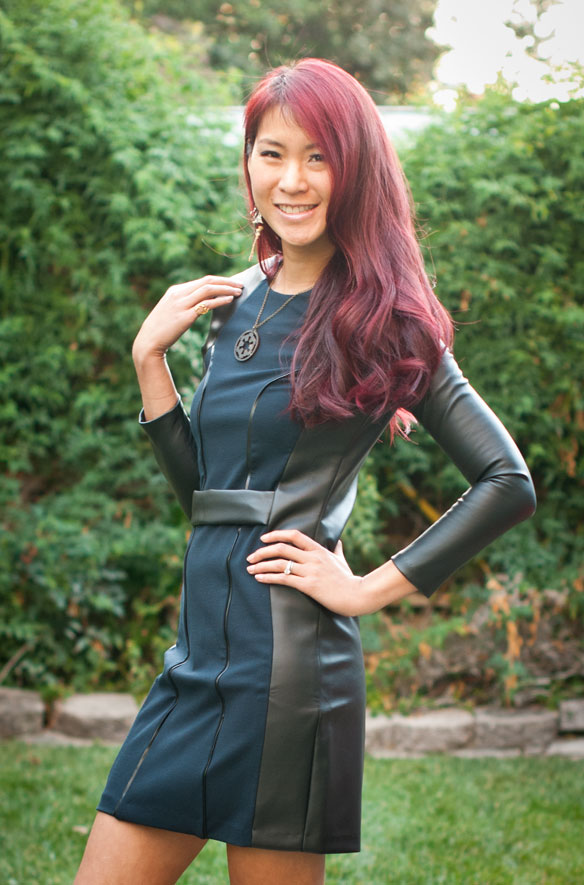 G Kim Studios Faux Leather Long Sleeve dress