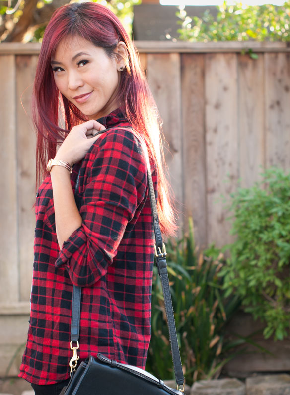 Red Black Plaid Flannel and Moto Jeans