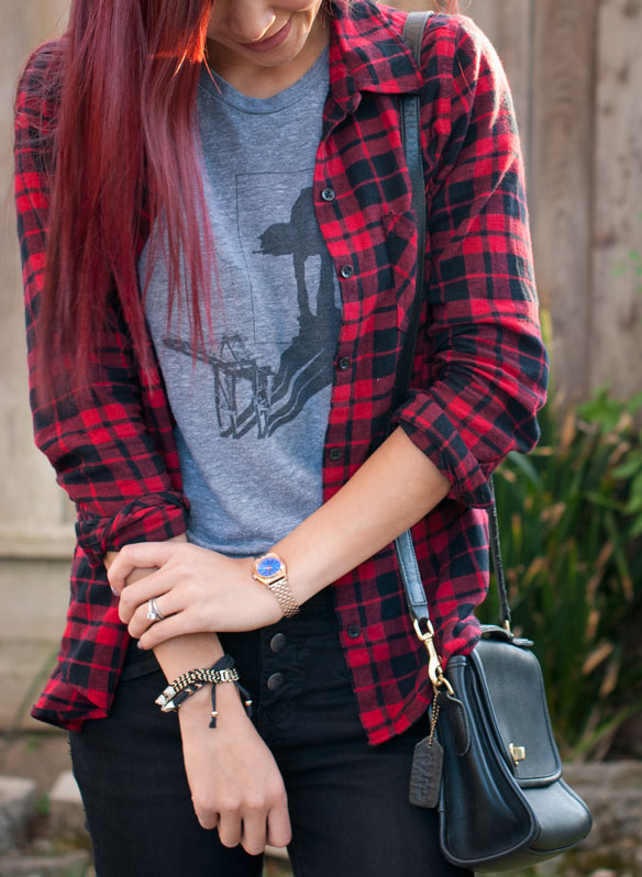 Red Black Plaid Flannel and Star Wars Shirt