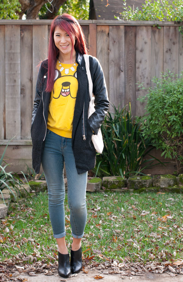Adventure Time Jake Top Outfit with Free People Skinny Jeans