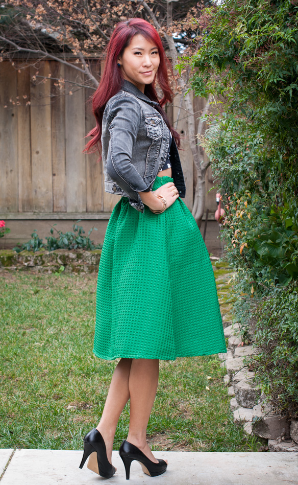 Green Midi Skirt and polka dot top