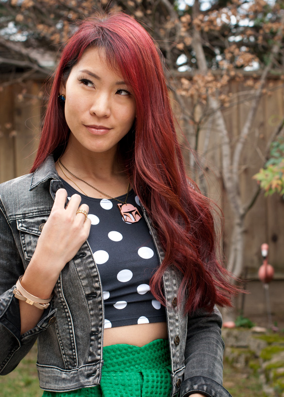 Polka Dot Crop Top and Boba Fett Necklace