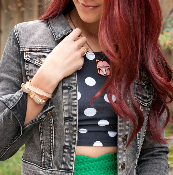 Polka Dot Crop Top and Boba Fett Necklace