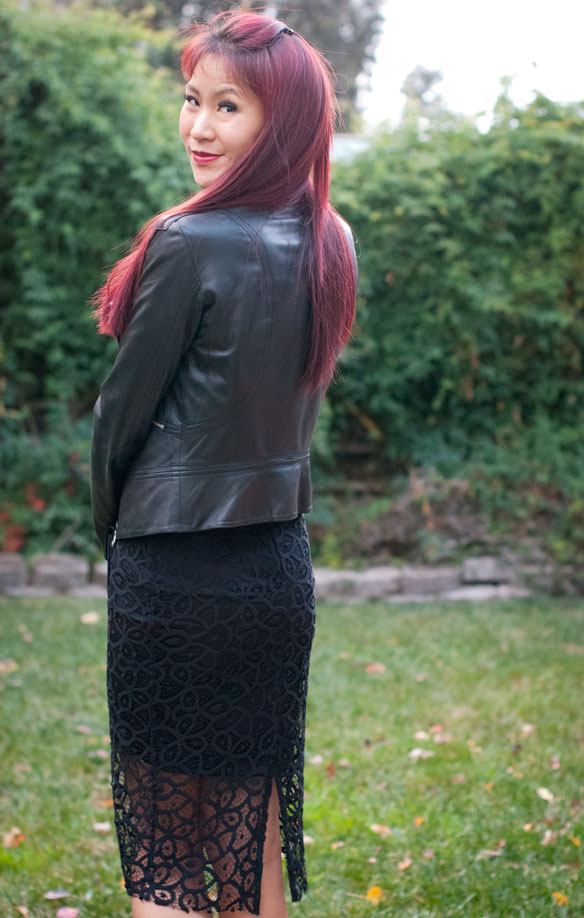 Leather Jacket and Lace Skirt