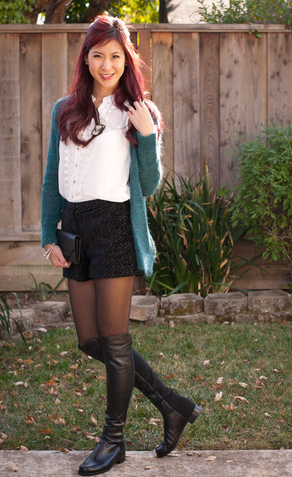 Velvet Shorts with Tights and Boots