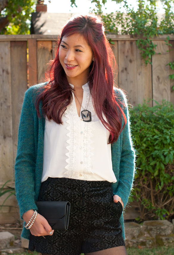 Mohair Cardigan and Velvet Shorts