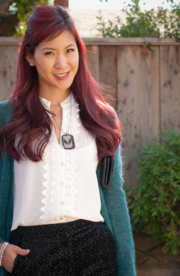 Mohair Cardigan and Lace Top