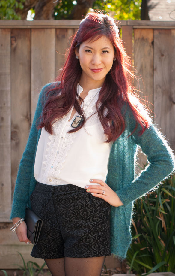 Velvet Shorts with Tights and Boots