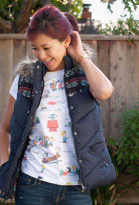 Southwestern Vest and Peanuts Shirt Outfit