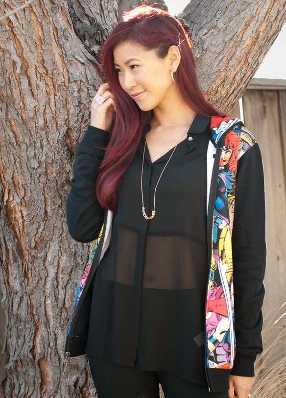 Jim Lee Xmen Hoodie with Sheer Blouse and Panel Leggings