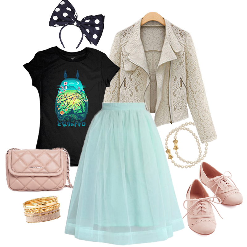 Tee Fury Totoro Tee with Lace Jacket and Mint Skirt