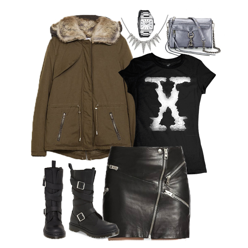 Tee Fury X-Files Tee with Leather Mini skirt and boots