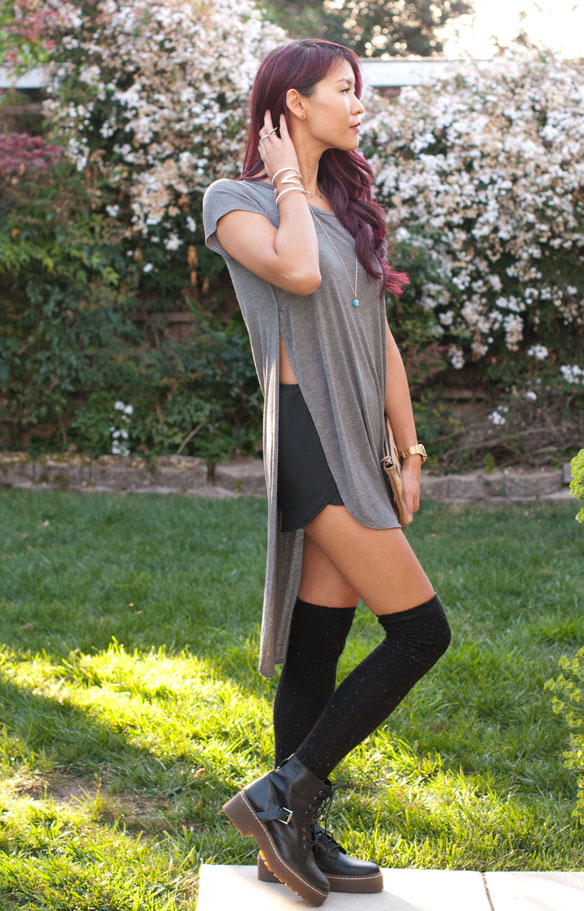 High Slit Long T-shirt with shorts