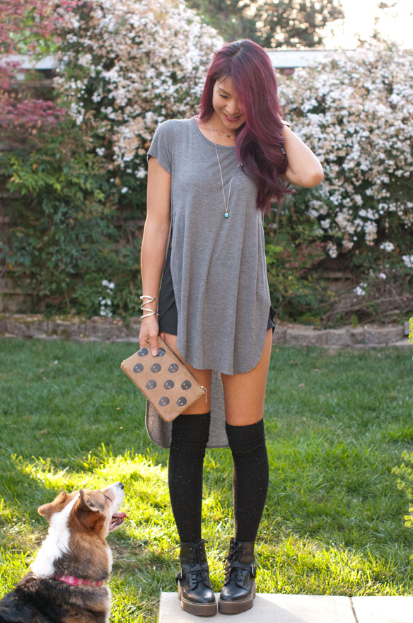 High Slit Long T-shirt with shorts Outfit