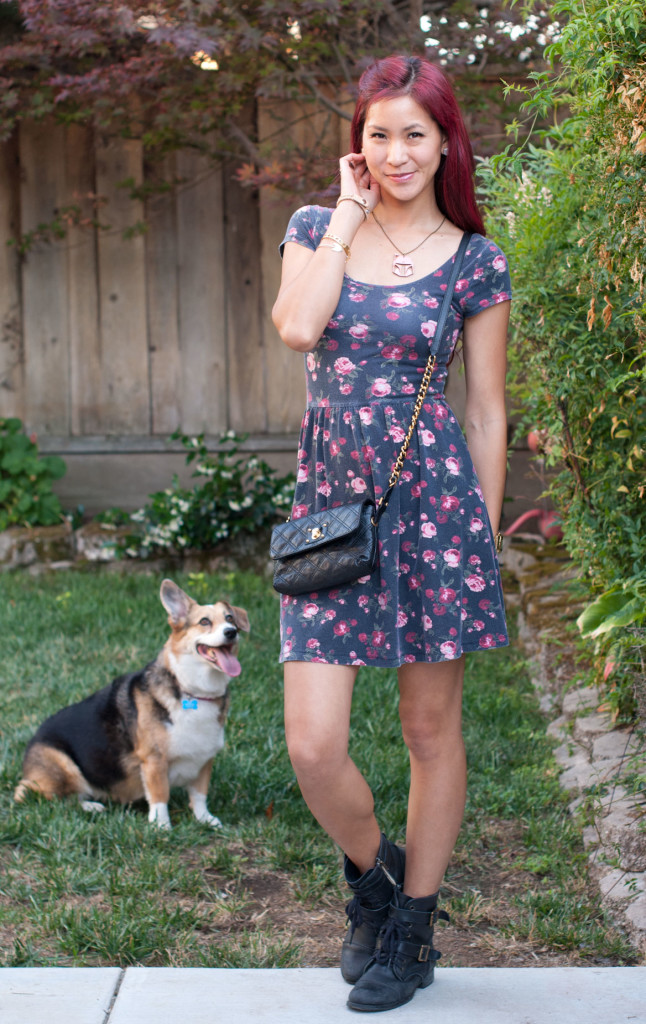 Target Floral print skater dress and boots