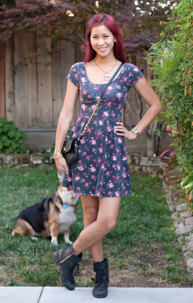 Target Floral print skater dress and boots