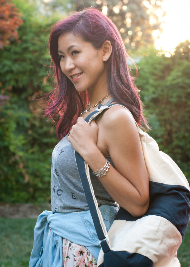 Striped Canvas Tote Duffel Beach Bag