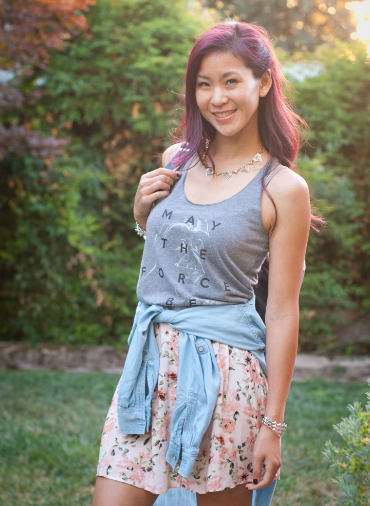 May the force be with you tank top and chambray shirt