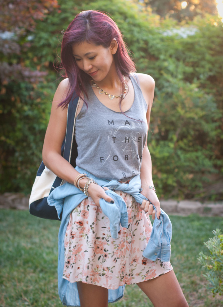 May the force be with you tank top and chambray shirt