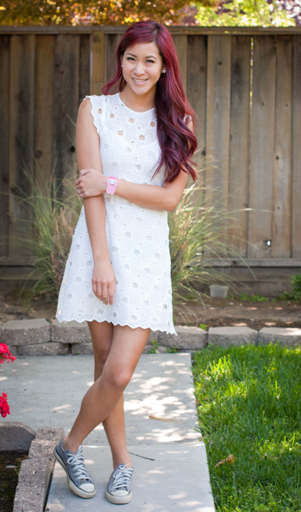 How to wear sneakers with dresses - white cutout dress