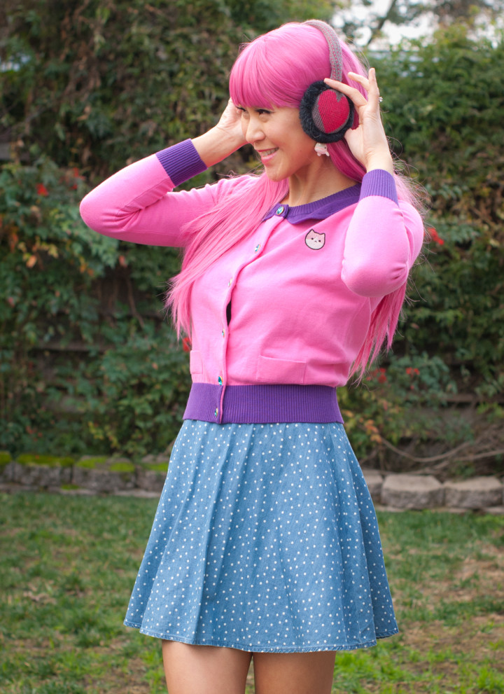 We Love Fine Princess Bubblegum Cardigan with Heart Earmuffs