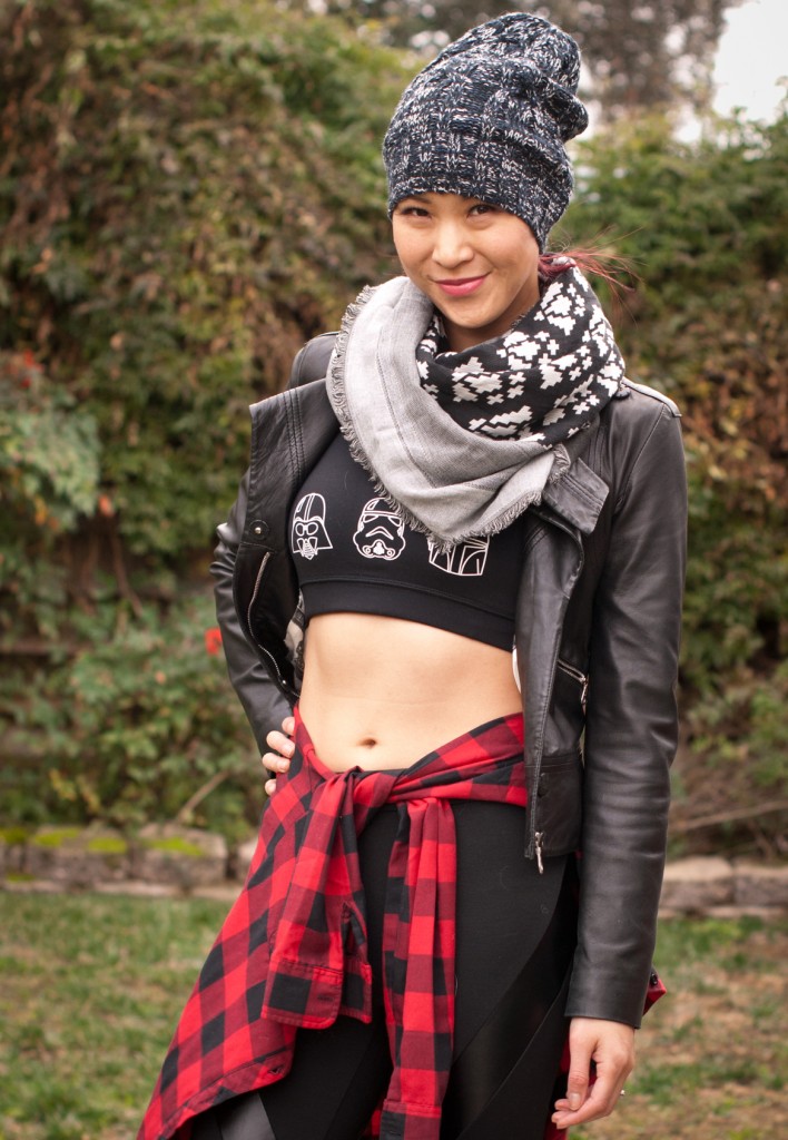 Star Wars Crop Top with Plaid Shirt and Moto Jacket