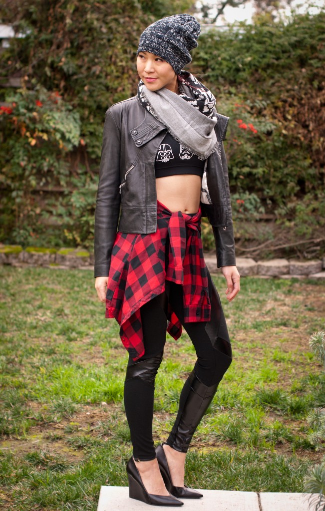 Star Wars Crop Top with Plaid Shirt and Moto Jacket