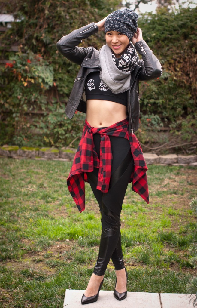 Star Wars Crop Top with Plaid Shirt and Moto Jacket