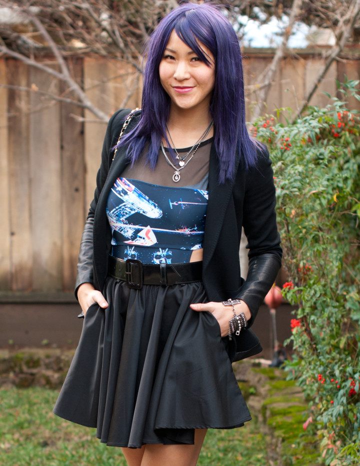 Purple Wig Star Wars Bodysuit and Skirt