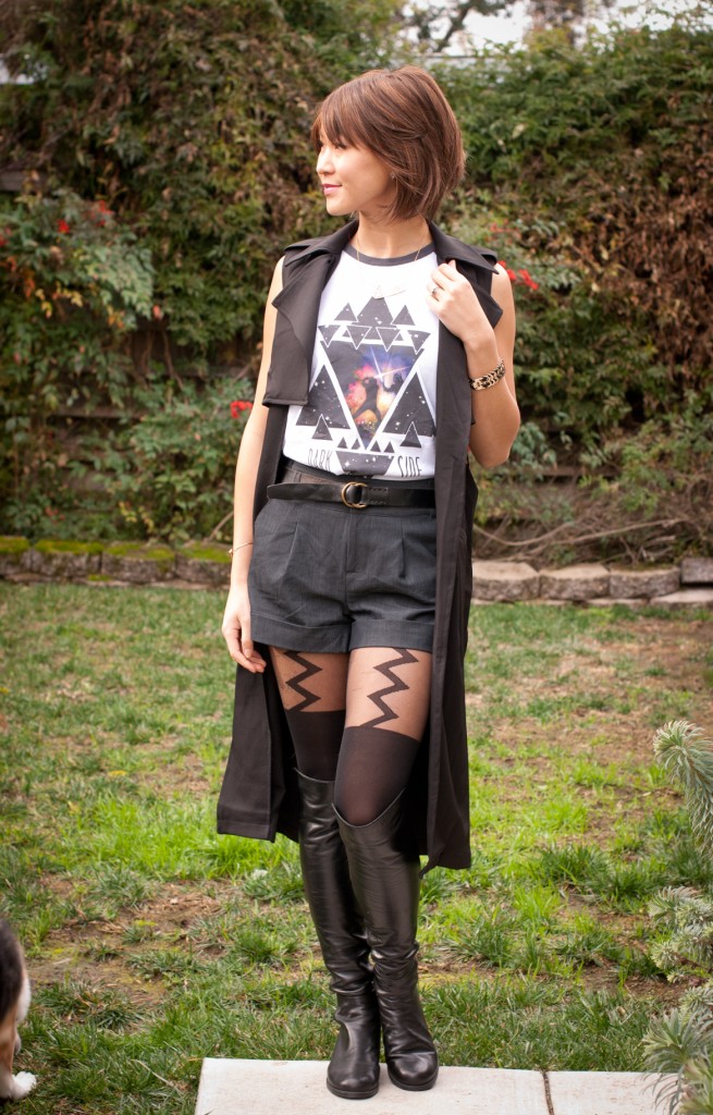 Trench Coat Vest with Shorts and Suspender Tights