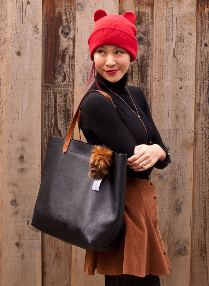 Turtleneck and Corduroy Circle Skirt + Madewell Transport Tote