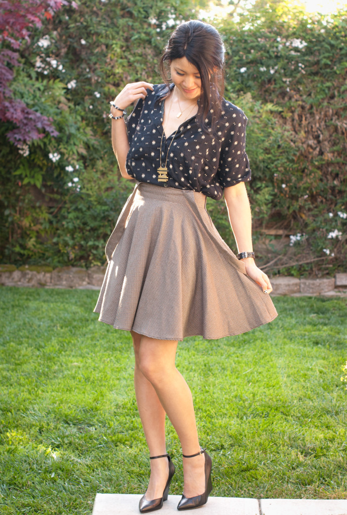 Nerdy Pattern 90s shirt and Tweed Skirt