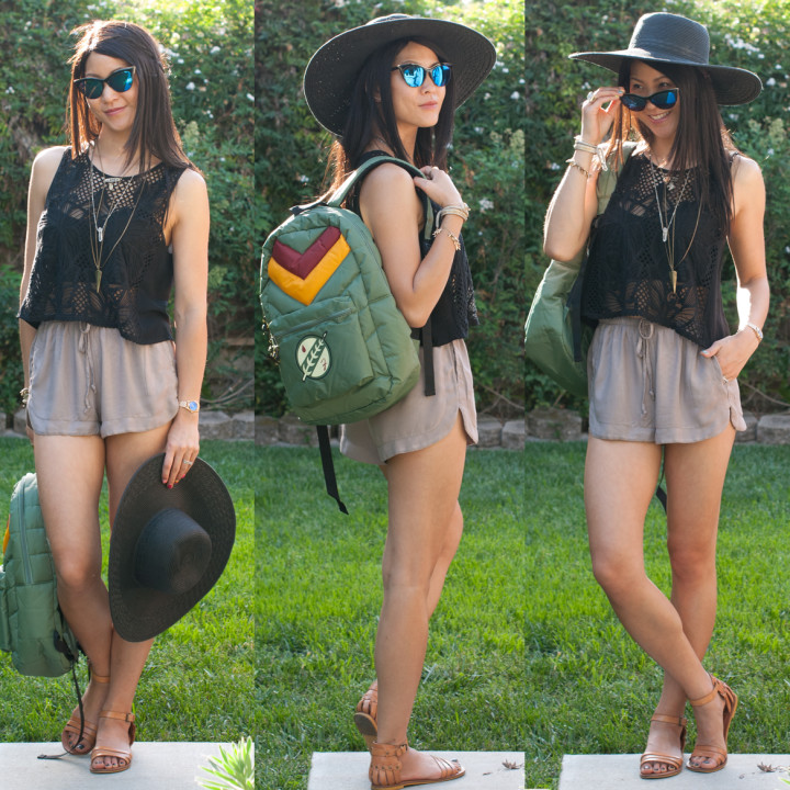 Coachella inspired outfit -Floppy Hat Lace Crop Top
