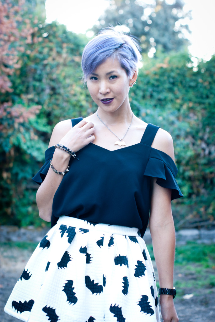 Bat Print Skirt Outfit