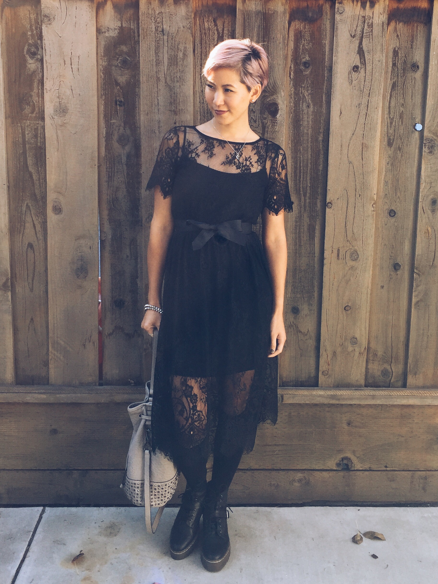 Black Lace Dress with Boots