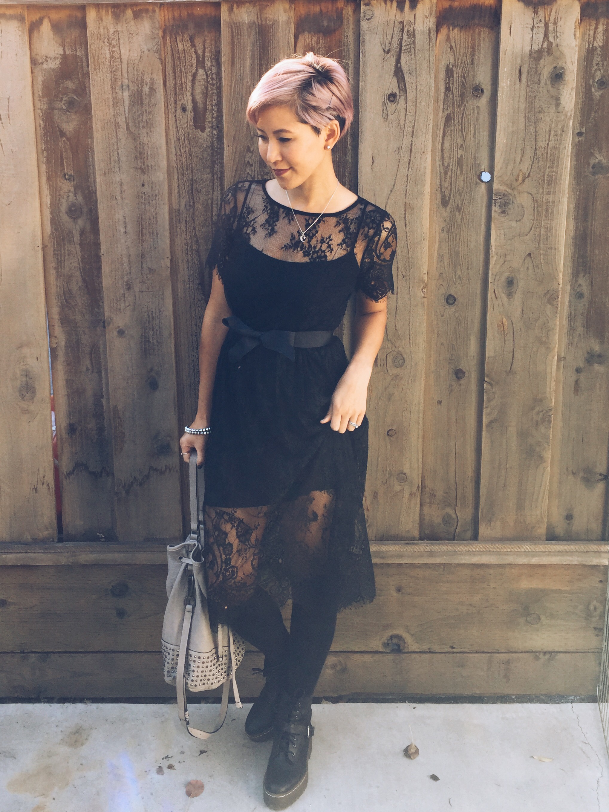 Black Lace Dress with Boots