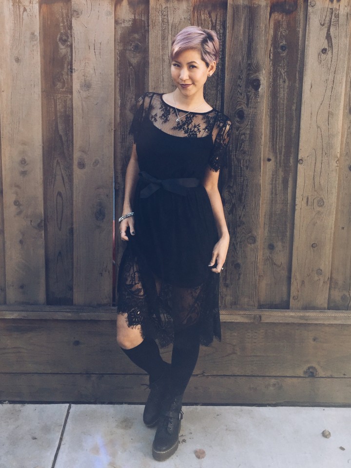 Black Lace Dress with Boots
