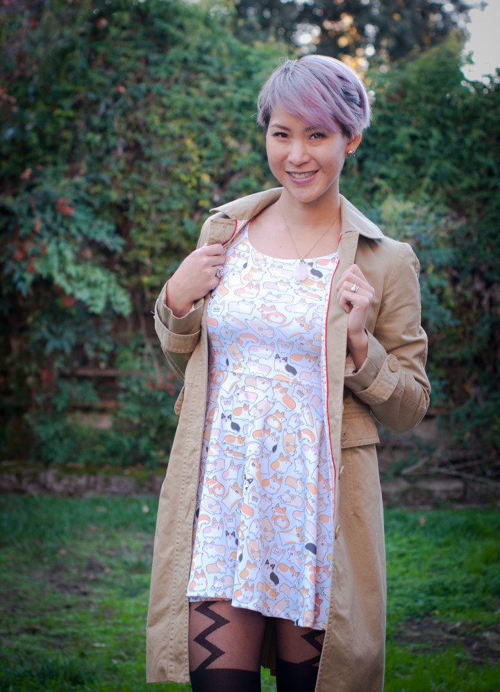 Corgi Print Dress and Trenchcoat