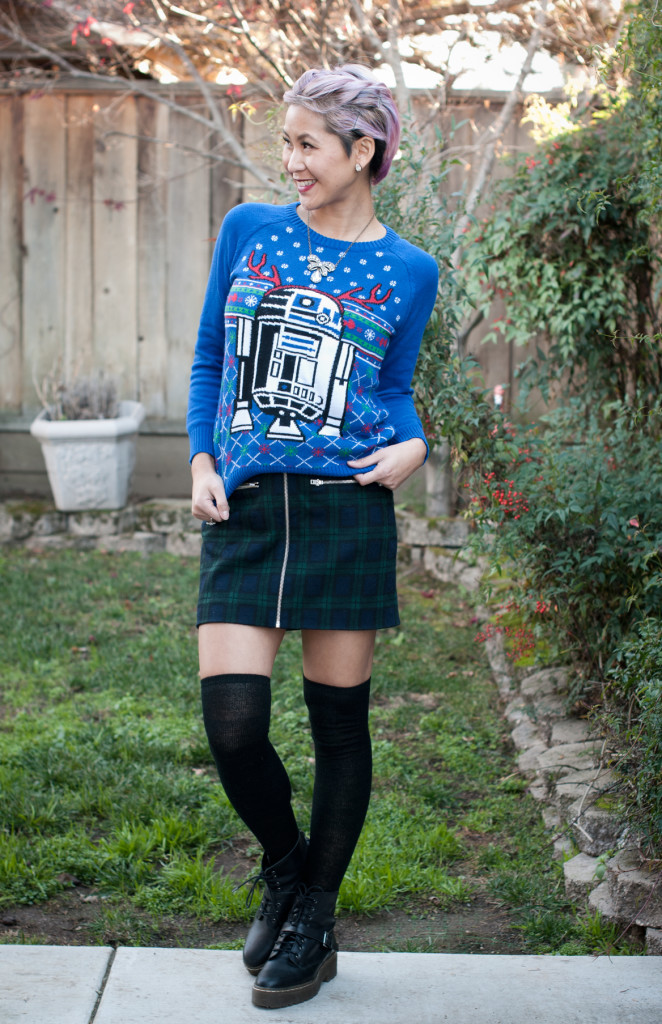 R2D2 Ugly Christmas Sweater Plaid Skirt