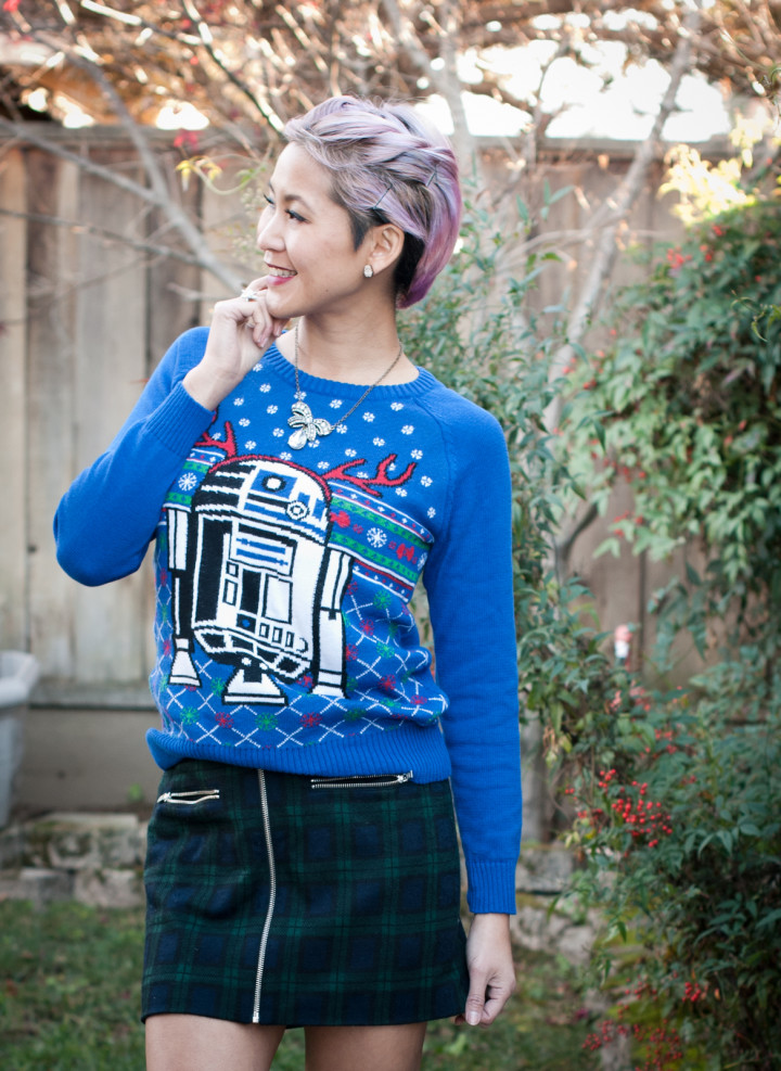 R2D2 Ugly Christmas Sweater Plaid Skirt