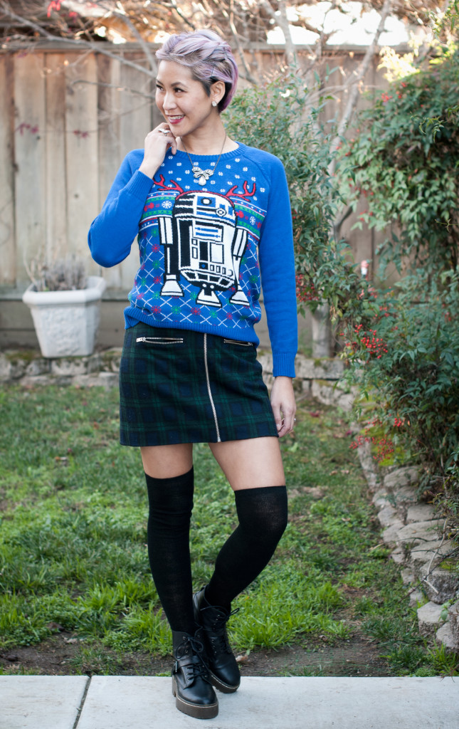 R2D2 Ugly Christmas Sweater Plaid Skirt